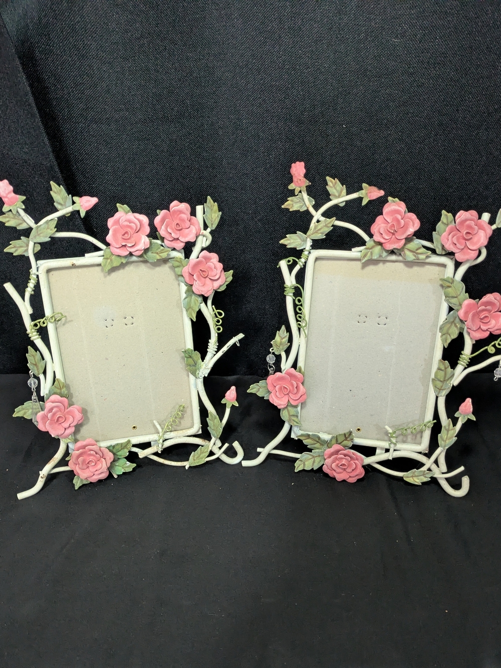 Source Unknown Pink & Cream Floral Metal Photo Frame Pair